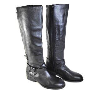 Modern Black Riding Knee High Leather Long Tall Black Zip Up Boots Women Size 6